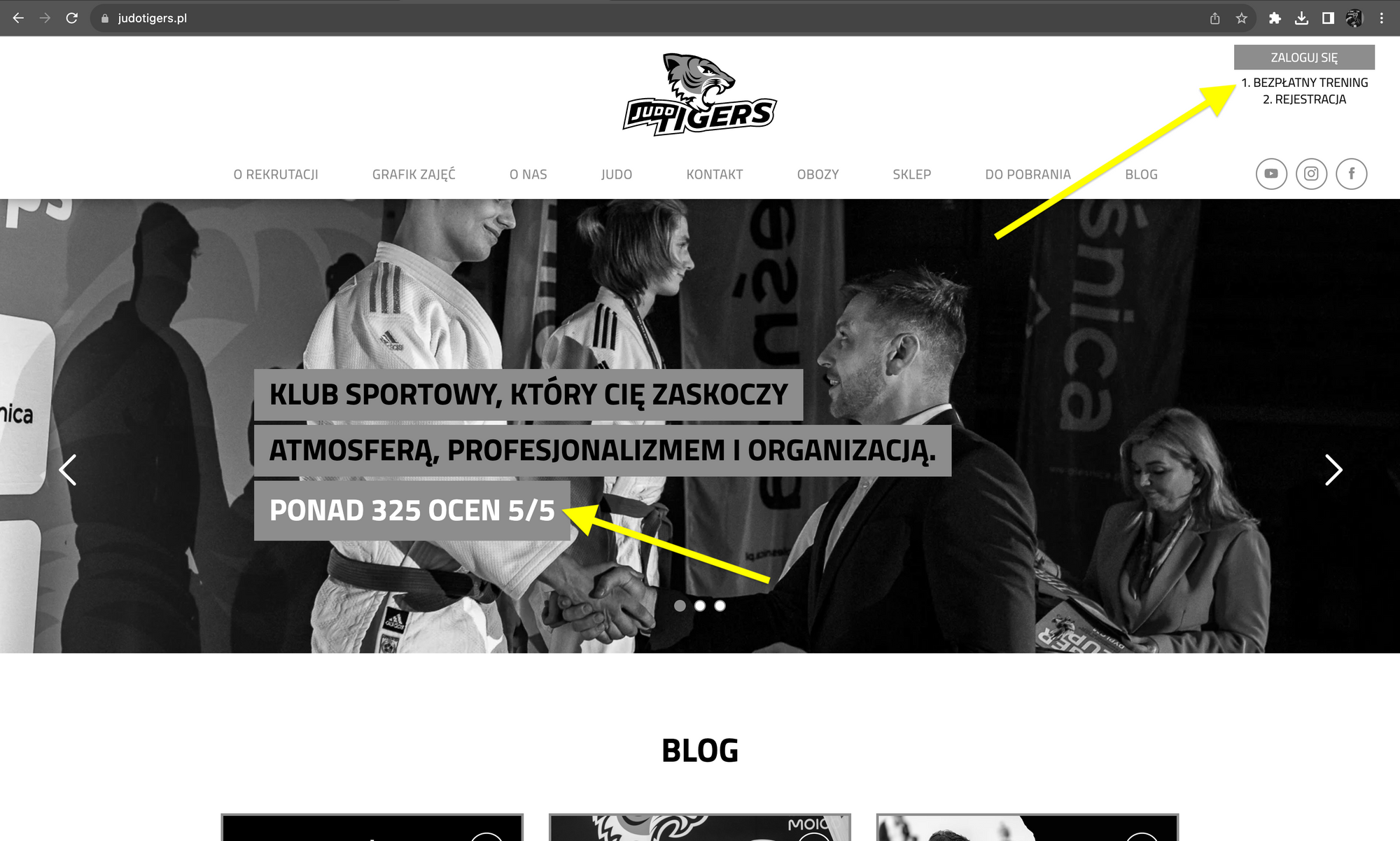 Strona główna witryny judotigers.pl – zrzut ekranu