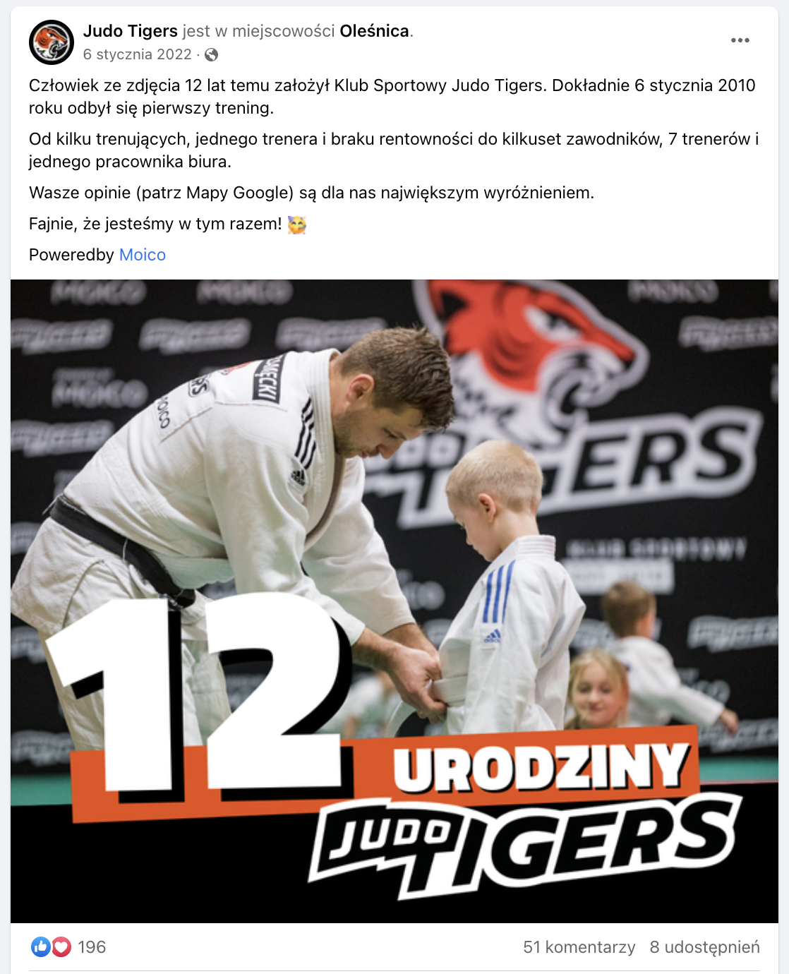 12 urodziny Judo Tigers – post na Facebooku @judotigers
